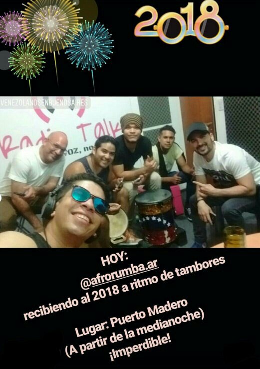 rosedalyc's tweet photo. Hoy: recibimiento del 2018 al ritmo de tambores con #Afrorumba. Lugar: Puerto Madero, Hora: a partir de medianoche ¡corre la voz! 🎉💃🍾 #BuenosAires #VenezolanosEnBuenosAires https://t.co/XbMHI4Oyuo