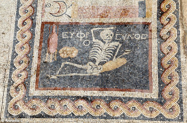 archaeologyart's tweet photo. #HappyNewYears! 2,400 year-old skeleton mosaic  says: ''Be cheerful, enjoy your life" #AncientAnatolia #2018 https://t.co/5y8QWm59fB