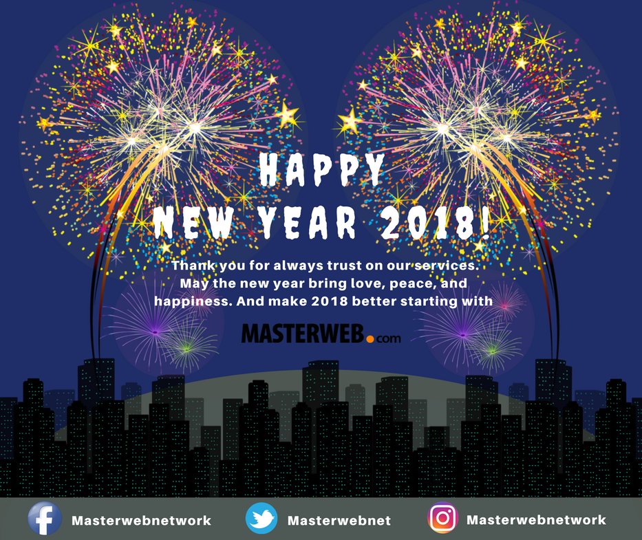 masterwebnet's tweet photo. HAPPY NEW YEAR 2018!
Thank you for always trust on our services. May the new year bring love, peace, and happiness. And make 2018 better, starting with PT. Master Web Network.
#new #year #MWN #masterweb #masterwebnet #2018 #resolution https://t.co/mzzCB57T03