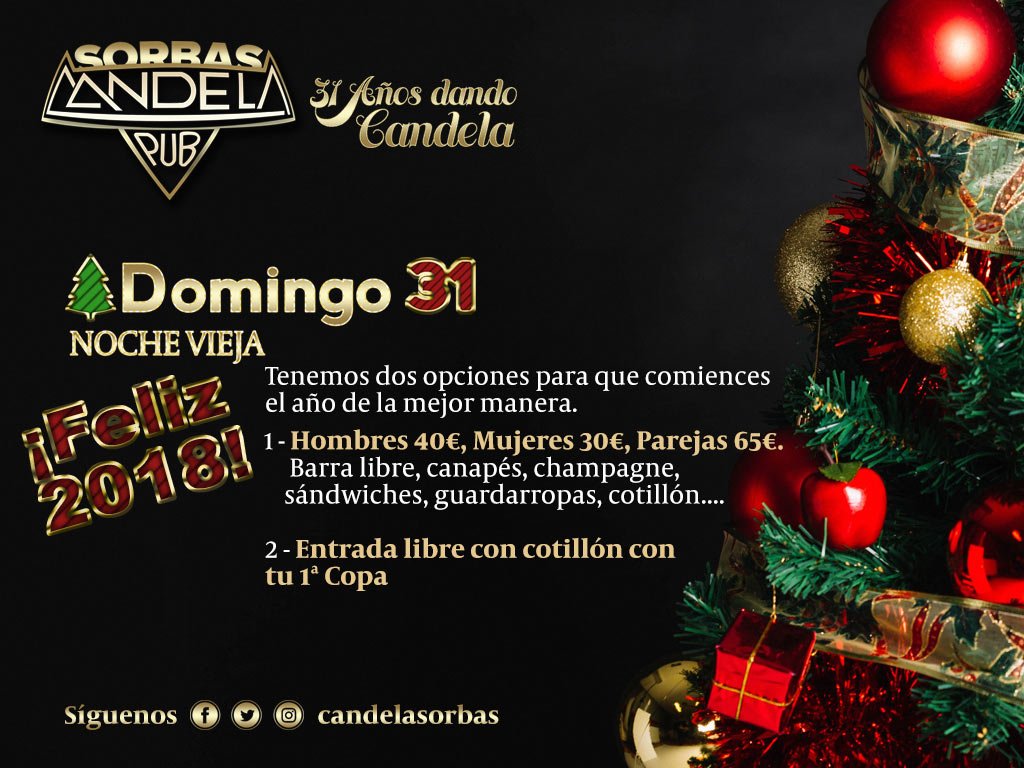 candelasorbas's tweet photo. Tenemos una noche vieja espectacular para despedir el 2017 como se merece y dar la bienvenida a 2018

Dos opciones para ti:

1º Barra libre, canapés, champagne, sándwiches, guardarropas... Hombres 40€, Mujeres 30€ Parejas 65€

2º Entrada Libre con cotillón con tu 1ª Copa https://t.co/NaRRNrda1W