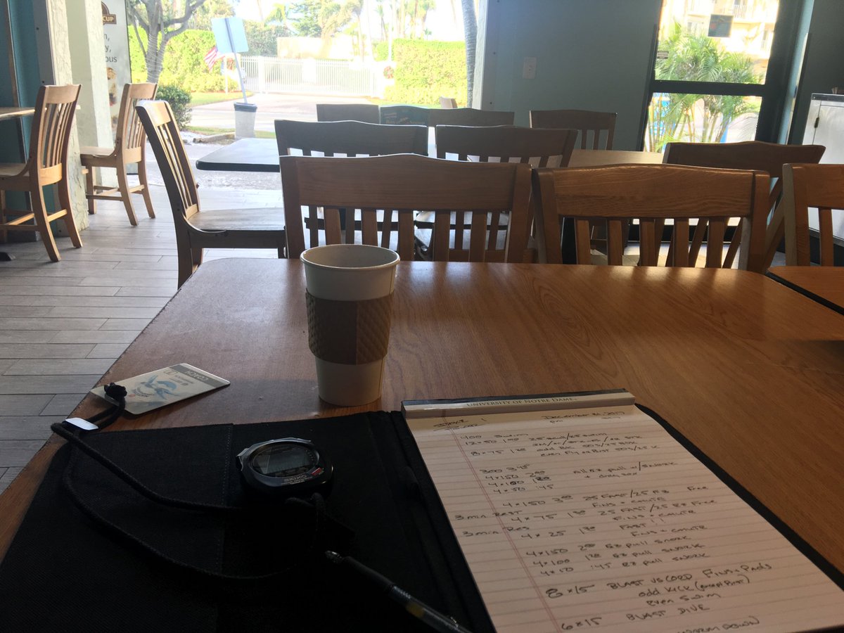 mlitzinger's tweet photo. I love writing practices, drinking coffee in the early AM and executing our vision @NDSwimDive #trainingtrip18 #StriveForGreatness #GoIrish https://t.co/BhSdxibzX9