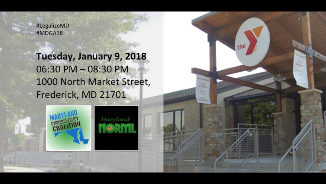 MDNORML's tweet photo. Maryland NORML General Meeting - Preparing for the 2018 Maryland Legislative Session

Tuesday, January 9, 2017
6:30 - 8:30 PM

Downtown Y
1000 North Market Street,
Frederick, MD 21701
(301) 663-5131

FREE AND OPEN TO THE PUBLIC
https://t.co/pYjRgDEkjk https://t.co/4Z5IHfGqiW
