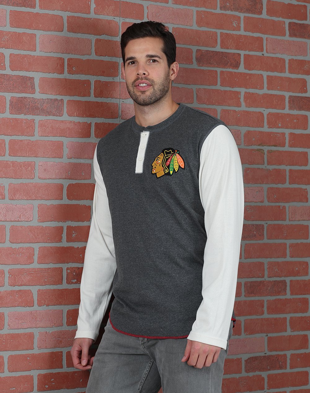 Happy Birthday, Corey Crawford!   Corey is wearing the CCM Long Sleeve Henley. 