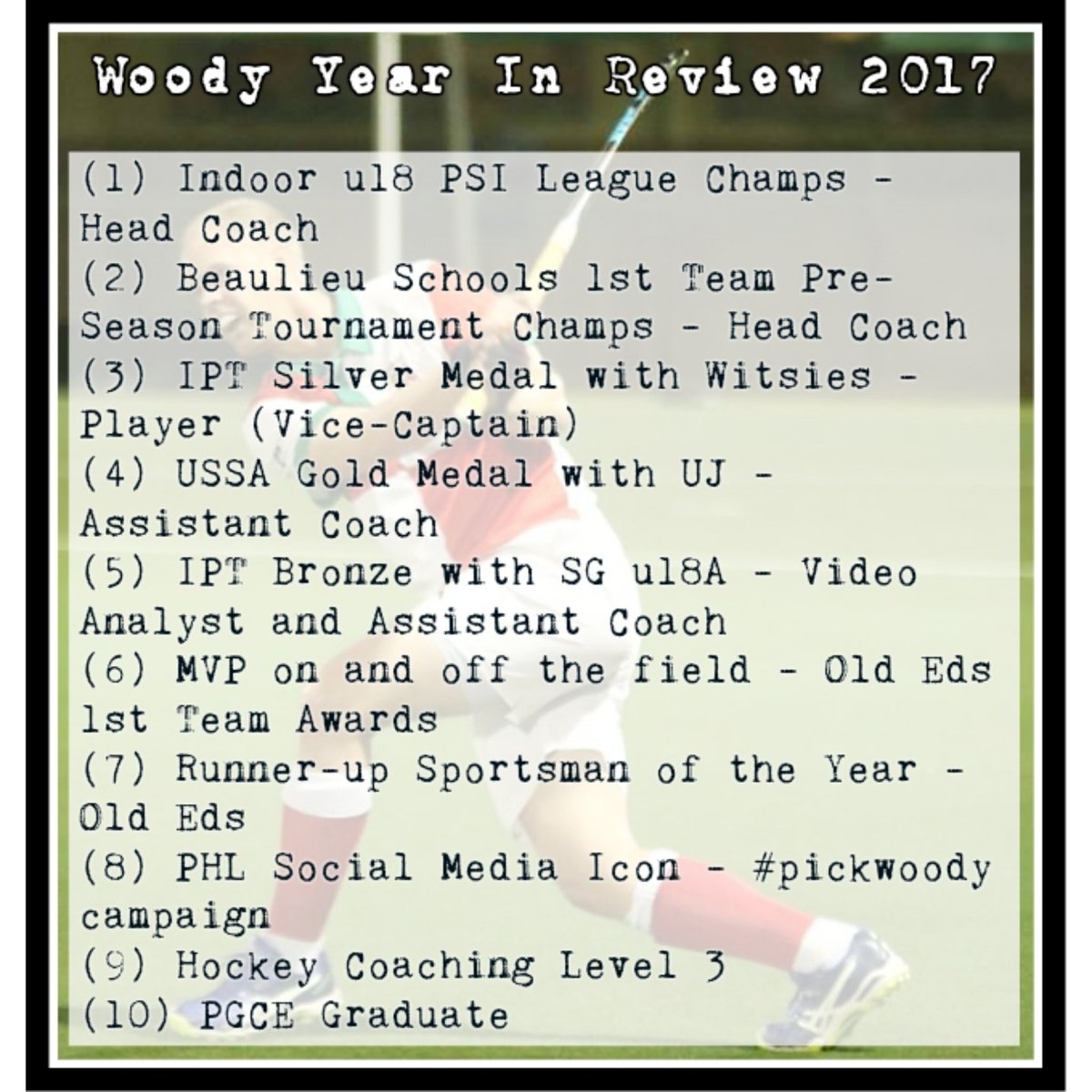 Anthony Woodhouse (@woodhouseant) on Twitter photo I owe this year to some special people and great institutions...
<a href="/Ker_Gough/">Kerry Gough</a> <a href="/SAspringdog/">Garreth Ewing</a> @DeanO_Gambit @CCLCrawford <a href="/SGHockey/">Southerns Hockey</a> <a href="/oldedshockey/">Old Eds Hockey Club</a> <a href="/UJ_MensHockey/">Orange Army</a> <a href="/SA_PHL/">CTM PHL</a> <a href="/watchhockeyza/">Watch Hockey</a>... And my family who support everything I do. I owe this year to some special people and great institutions...
<a href="/Ker_Gough/">Kerry Gough</a> <a href="/SAspringdog/">Garreth Ewing</a> @DeanO_Gambit @CCLCrawford <a href="/SGHockey/">Southerns Hockey</a> <a href="/oldedshockey/">Old Eds Hockey Club</a> <a href="/UJ_MensHockey/">Orange Army</a> <a href="/SA_PHL/">CTM PHL</a> <a href="/watchhockeyza/">Watch Hockey</a>... And my family who support everything I do.