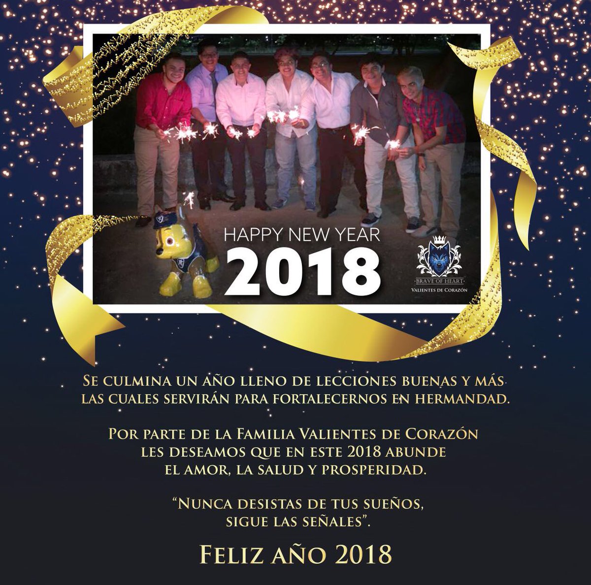 Queridos amigos les deseamos un 
Feliz año 2018 que venga cargado de salud, amor, luz, prosperidad ,crecimiento espiritual, y todo positivo para que tus meta

Que Dios los colme de muchas bendiciones Y éxitos decretado🎉🎊🍾