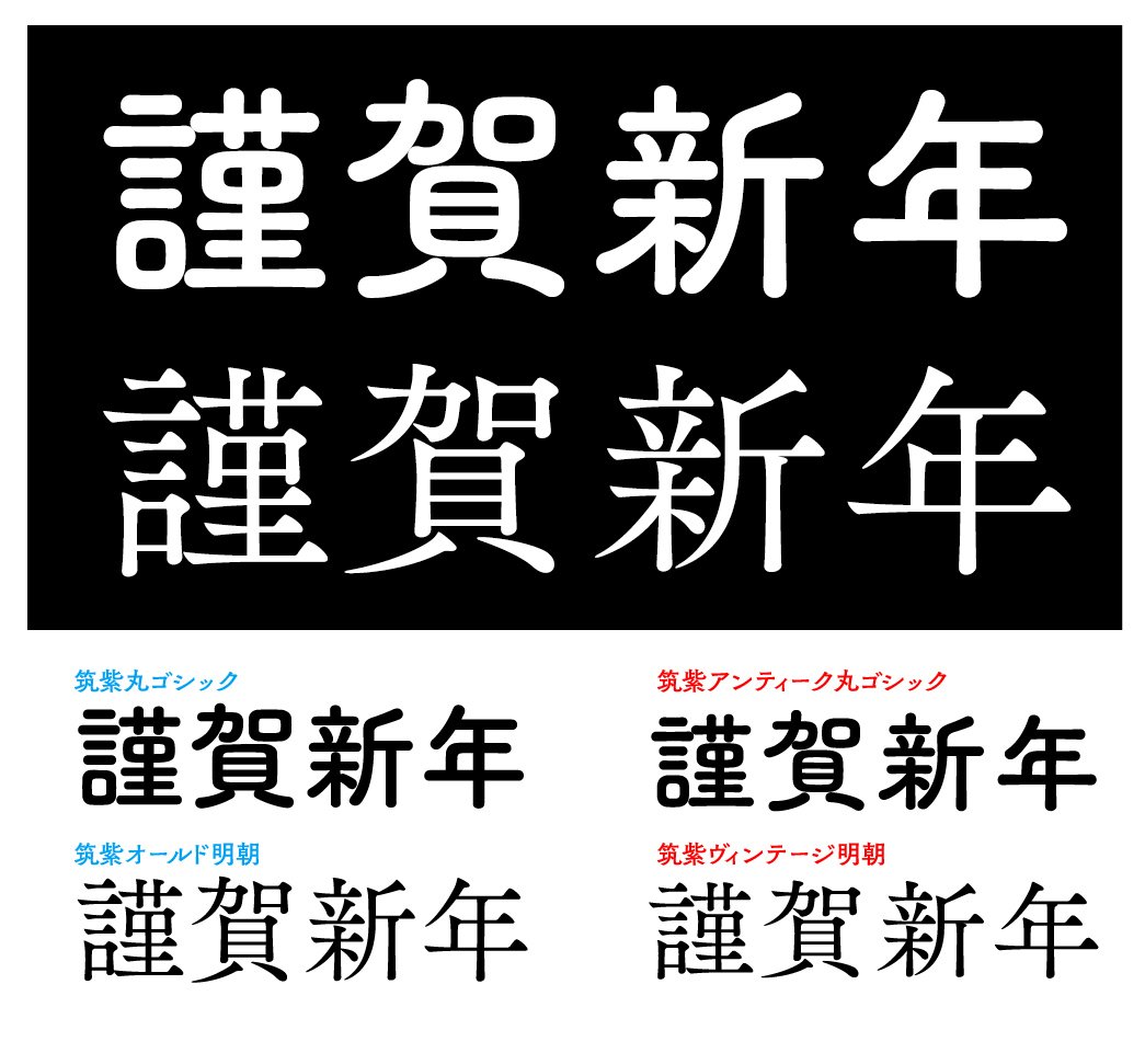 藤田重信 18年 あけましておめでとうございます 筑紫書体はヴィンテージ明朝制作も終わり筑紫アンティーク丸ゴシック制作に全力を賭けていきます Revoともども今年もよろしくお願いします