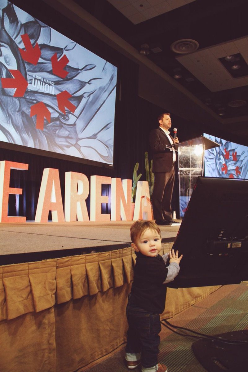 arenasummit's tweet photo. At #ArenaPhoenix, we heard from @RepRubenGallego while his son ran tech support. 😍 https://t.co/KRY8bLFpgE
