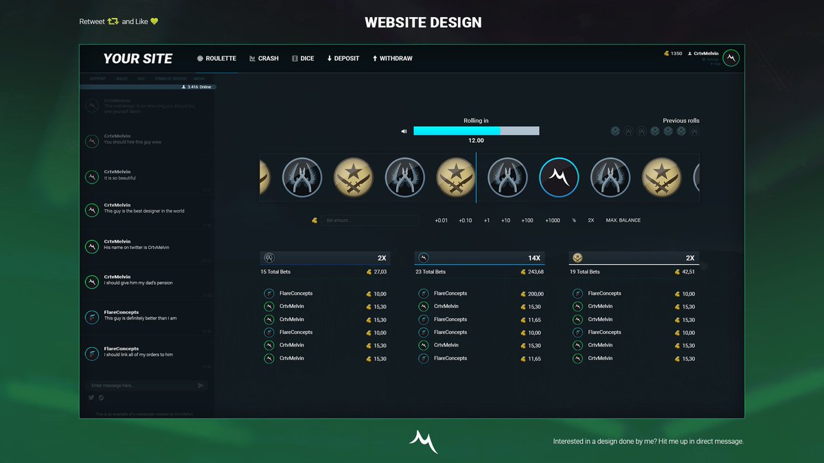 DhrMelvin's tweet photo. Made this CSGO GAMBLING SITE design! 🔁 and ❤️ please! https://t.co/6iH510gic5