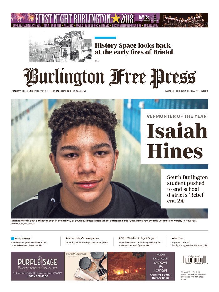 asoga's tweet photo. Today's Burlington Free Press @bfp_news https://t.co/IeZphOgl1V @SBHSVT @isaiahhines_ #vt @SBCityVT https://t.co/xRWfGFlEWi