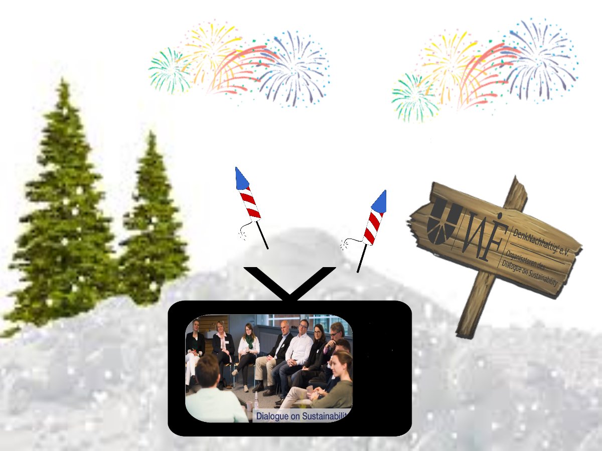 WFI_Dialogue's tweet photo. Das gesamte DenkNachhaltig-Team wünscht euch allen ein schönes Silvester und einen guten Rutsch ins neue Jahr! Auch wir sind mit dem Dialogue on Sustainability im diesjährigen Jahresrückblick der KU zu finden! Das anschauen lohnt sich: https://t.co/BSu2JqhtPs https://t.co/QePRipJj5V
