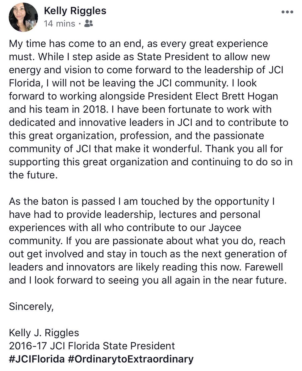 JCIFlorida's tweet photo. “My time has come to an end" - JCI State President Kelly Riggles bids farewell as her term concludes. JCI Florida thanks @KellyRiggles for her inspiring leadership and achievements during her term as state president. #JCIFlorida #OrdinarytoExtraordinary https://t.co/eI062BCq5G