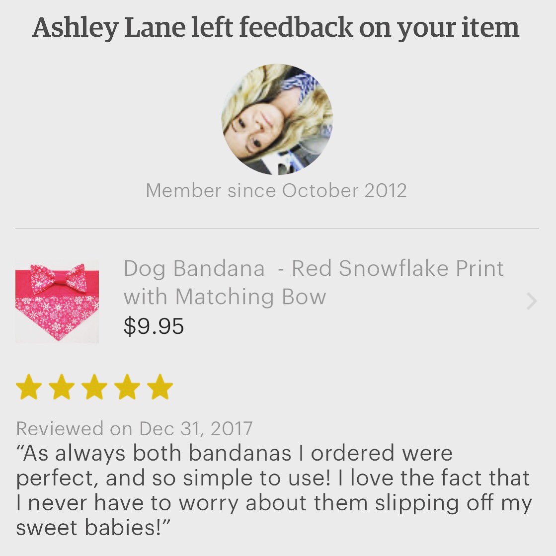 SpottedDogShop's tweet image. Feelin’ the love, sharin’ the love this morning! Let’s keep it going into 2018! Thanks Ashley! #NewYearMoreLove #etsy #loveourcustomers #5starreviews🌟🌟🌟🌟🌟