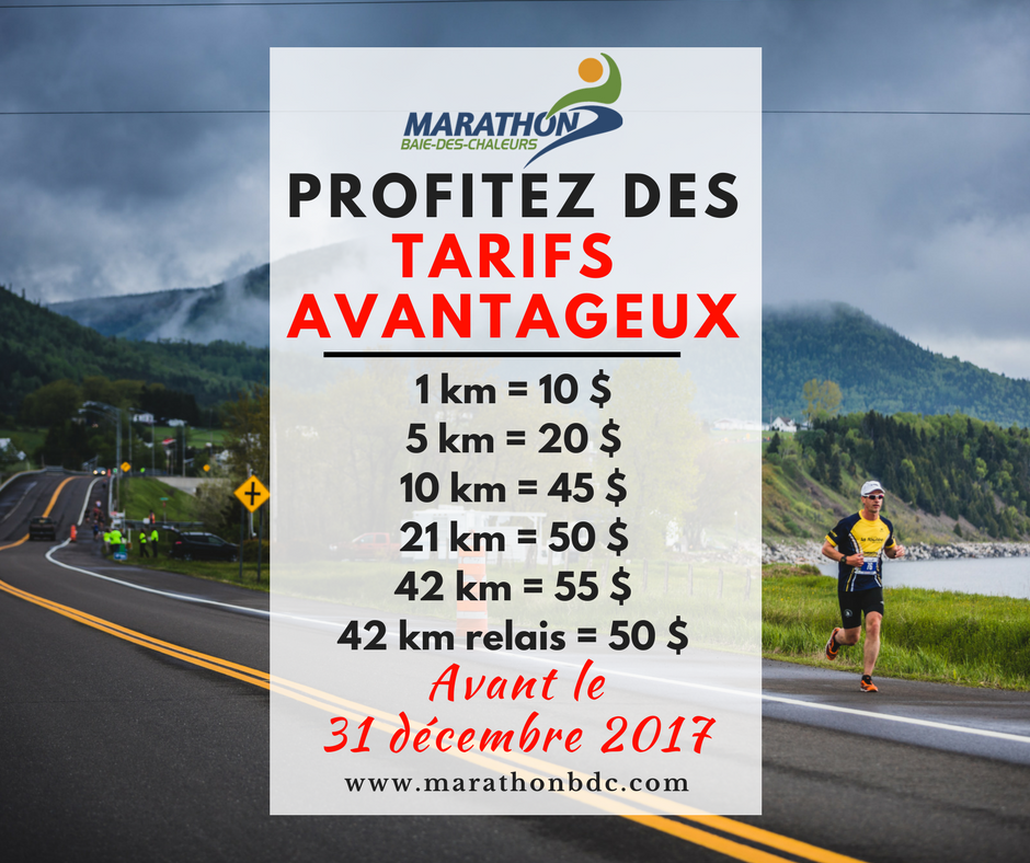marathonbdc's tweet photo. Dernière chance pour profiter des tarifs préférentiels! Changement de prix le 1er janvier! Bonne année 2018 :) #marathon #baiedeschaleurs #gaspesie #running #course #BonneAnnee2018 https://t.co/Mb6VxEKhuW