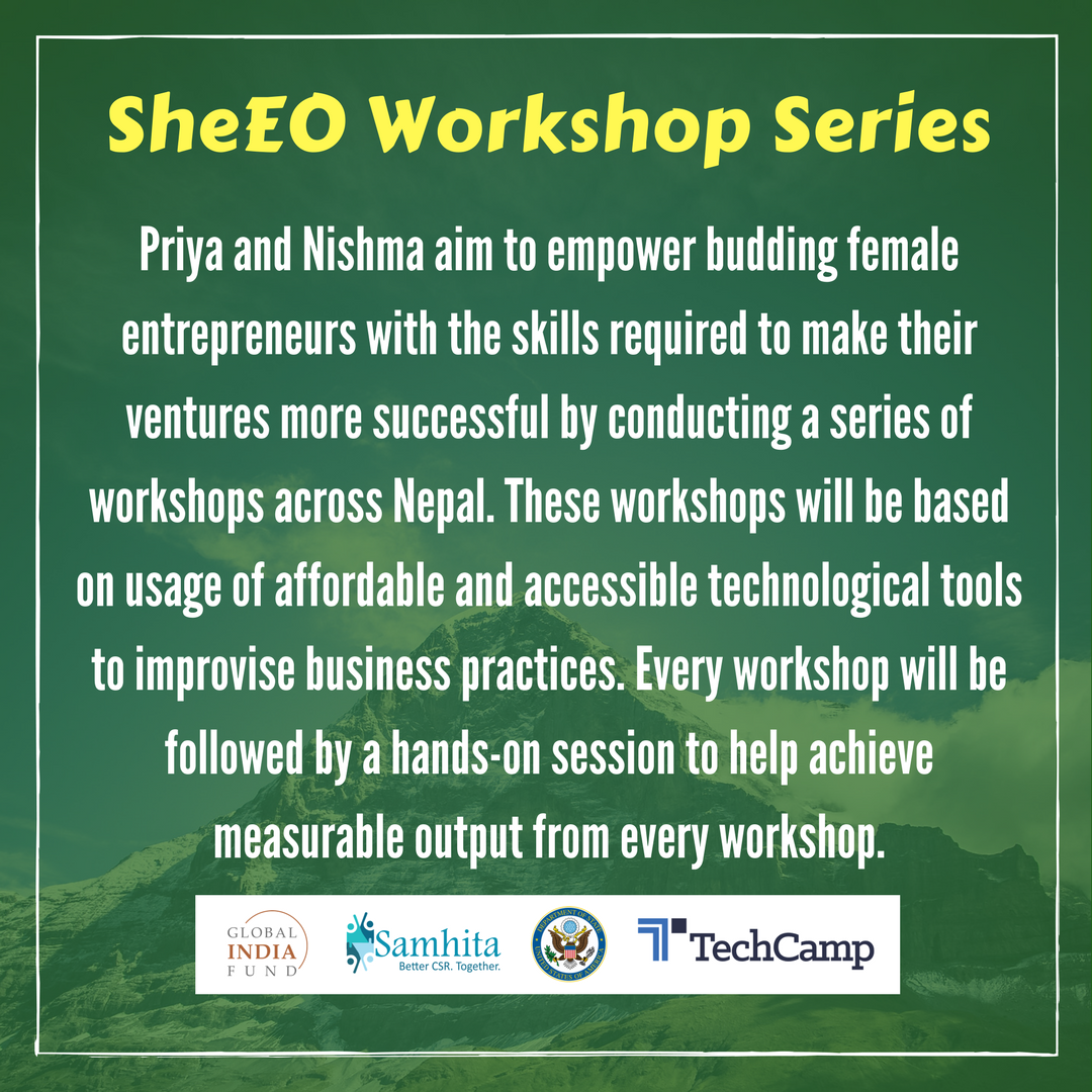 globalindiafund's tweet photo. Our second project winners were Priya Joshi &amp; @adhikarinishma!
@globalindiafund &amp; @SamhitaDotOrg are excited to work with Priya &amp; Nishma on their project- SheEO Workshop Series, which aims to empower budding female entrepreneurs. 
Follow their progress!
https://t.co/qK8ot7j68a https://t.co/F1e8vlyQn5