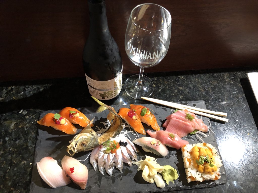 sushi_billy's tweet photo. Wow! Amazing lunch/Dinner for our Anniversary/Birthday/Christmas/New Years Celebration by #SushiChefScott. Sake was Joto, Sushi was     #KamaToro 
#HagashiToro
#ShimaAji
#JapaneseUni
#HamachiToro (Belly)
#OrcoSake (special prep)
#FreshSaba https://t.co/H0eWndou6r