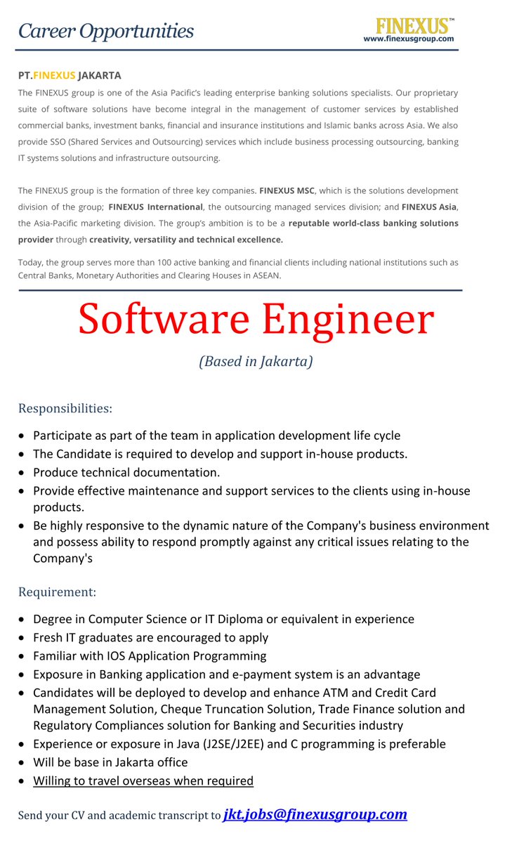 [JOB VACANCIES!!!]
PT. Finexus Jakarta
informasi selengkapnya:
cdc.telkomuniversity.ac.id/bG93b25nYW5wZW……