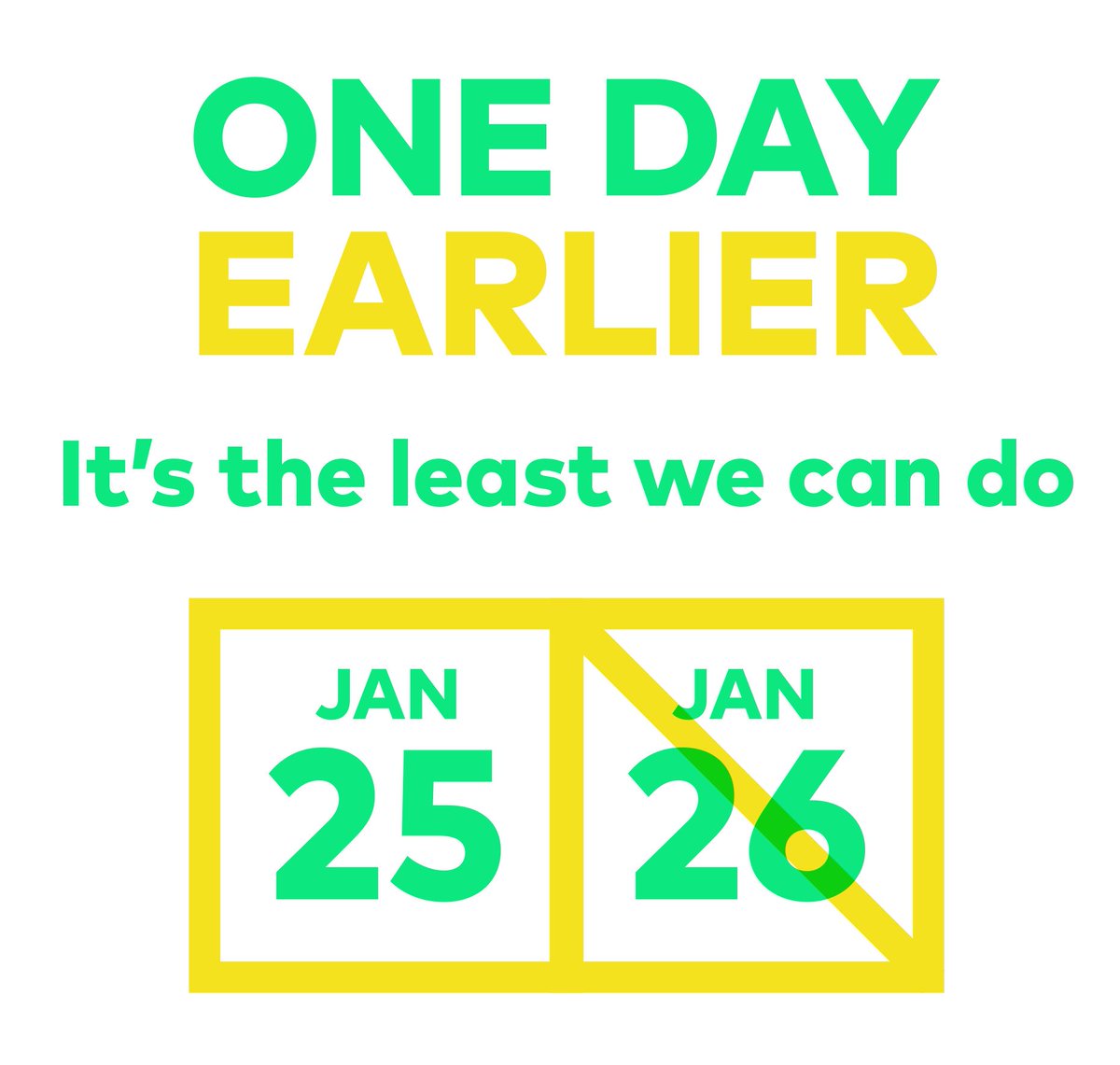 Would like to encourage you all to check out onedayearlier.com.au and <a href="/OneDayEarlier/">One Day Earlier</a> - together we can change #AustraliaDay with bugger all effort. We really can!