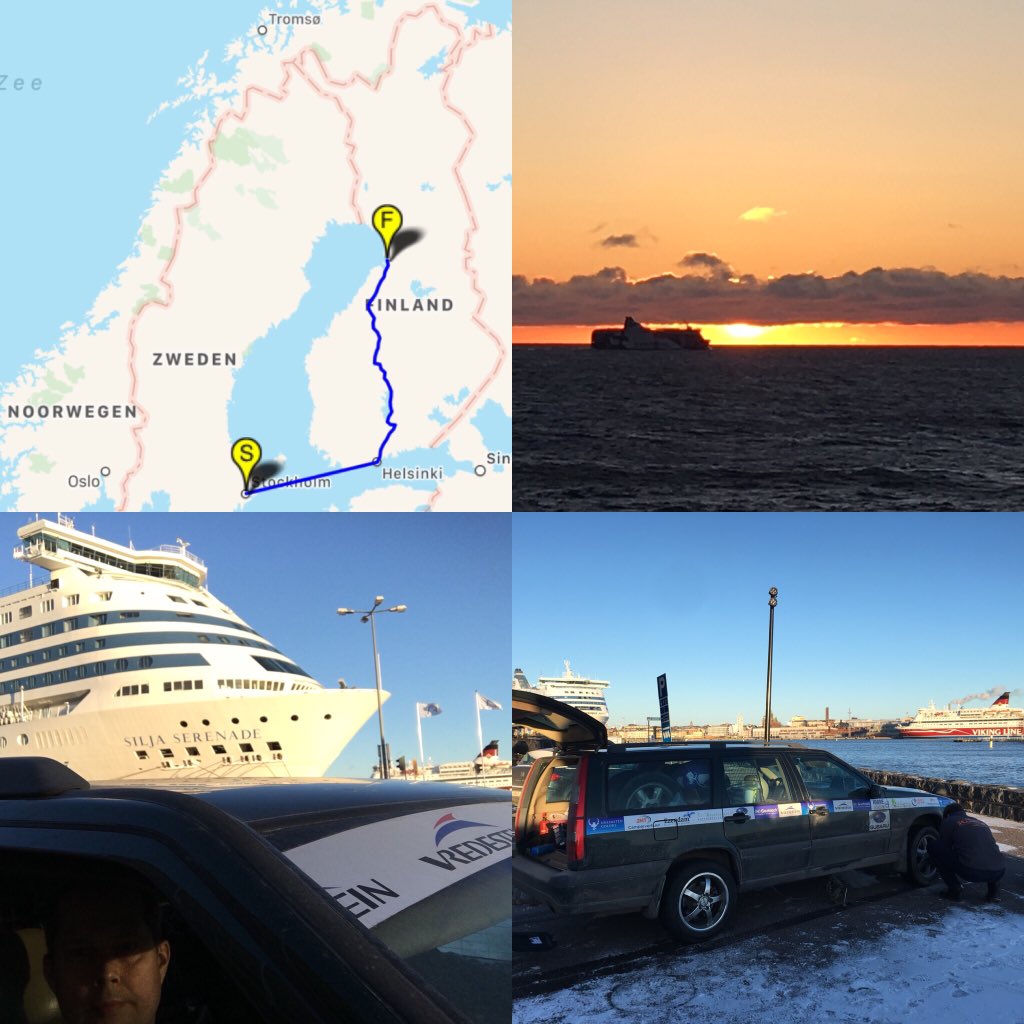 ActioAdvocaten's tweet photo. Gisteren route 2. Eerst zonsopgang boven Estland vanaf de ferry bekijken, daarna spikes onder de auto. We gaan eindelijk de sneeuw in! 730 km gereden naar Oulu in Finland @ScanCoveryTrial #scanct https://t.co/vAZYf7PQtC