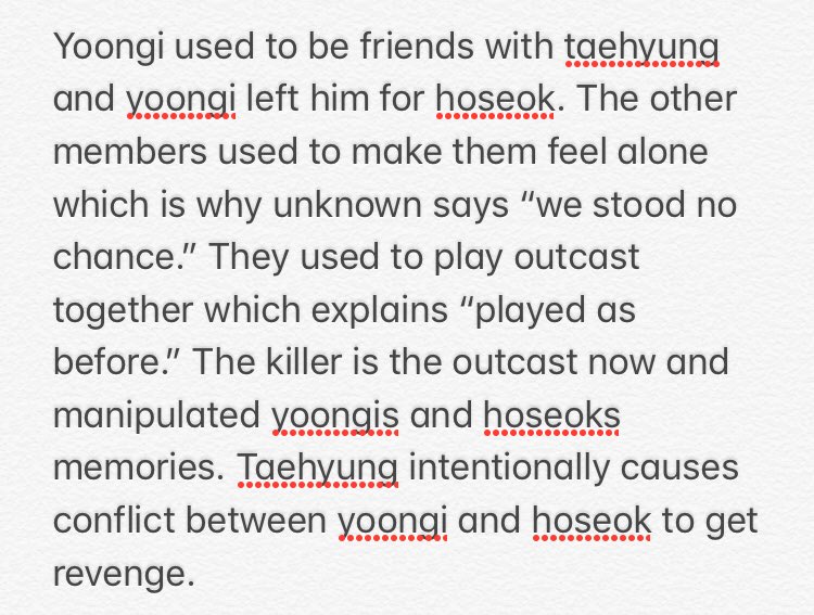 chanfck's tweet photo. last minute theory that I made last night after three hours lmao #btsoutcastd5 #btsoutcast @BTS_twt https://t.co/RQs3OKM8ap
