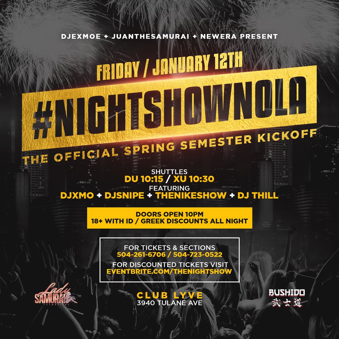 iamjohncordier's tweet photo. Make sure you pull up @ #NightShowNOLA 🗣 the only wave Friday 🌊 hosted By #LadySamuraiPromotion 🉐💃🏽 https://t.co/jut5SVOO6K
