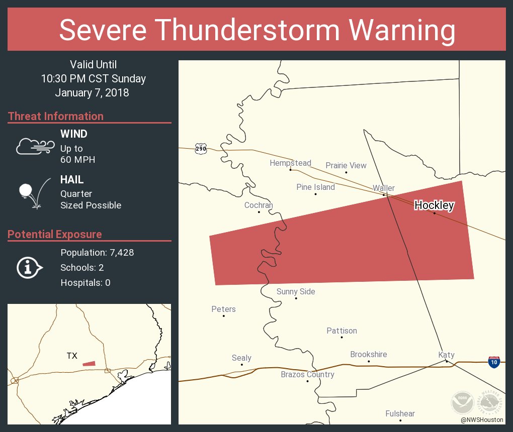 NWSSevereTstorm's tweet photo. Severe Thunderstorm Warning including Hockley TX until 10:30 PM CST https://t.co/XoCSZ6ffTb