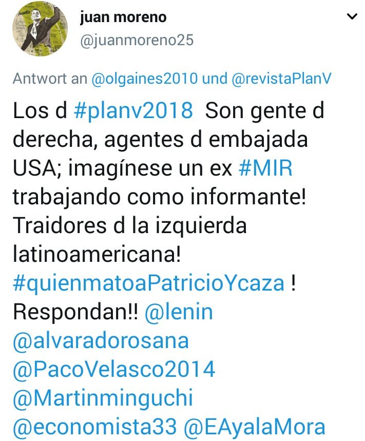 datos48's tweet photo. @oro_negro26 Los del #planv2018 son #extremaderechaecuatoriana #infiltrados #falsosrevolucionarios #agentesdeembajadausa contactos de #gustavoLarrea #leonardovicuña #bucaramato #lentejistas #LeninMoreno es un ex #MIR #LN https://t.co/sJcKV48hTJ