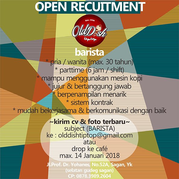 olddish1936's tweet photo. @JogjaUpdate barista | co/ce | parttime | pengalaman | max.30th | jl.dr.yohanes, sagan | max.14/01 #jogjalowker https://t.co/NXLoPJWs4y