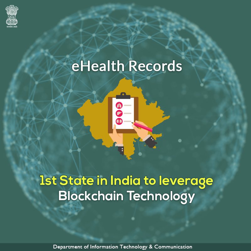 DoITCRaj's tweet photo. Rajasthan is the first state in India to leverage Blockchain Technology. #eHealthRecords #SuraajKe4Saal https://t.co/1eHp9IMwKC