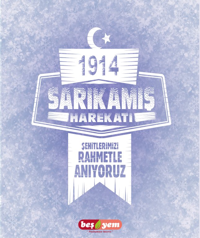 1. Dünya Savaşı’nda Enver Paşa komutasındaki Osmanlı ordusunun Rus işgali altındaki toprakları kurtarmak için başlattığı ve 90 bin askerin şehit olduğu Sarıkamış Harekâtı’nın 103. yılını Saygı,Sevgi ve Rahmetle anıyoruz.