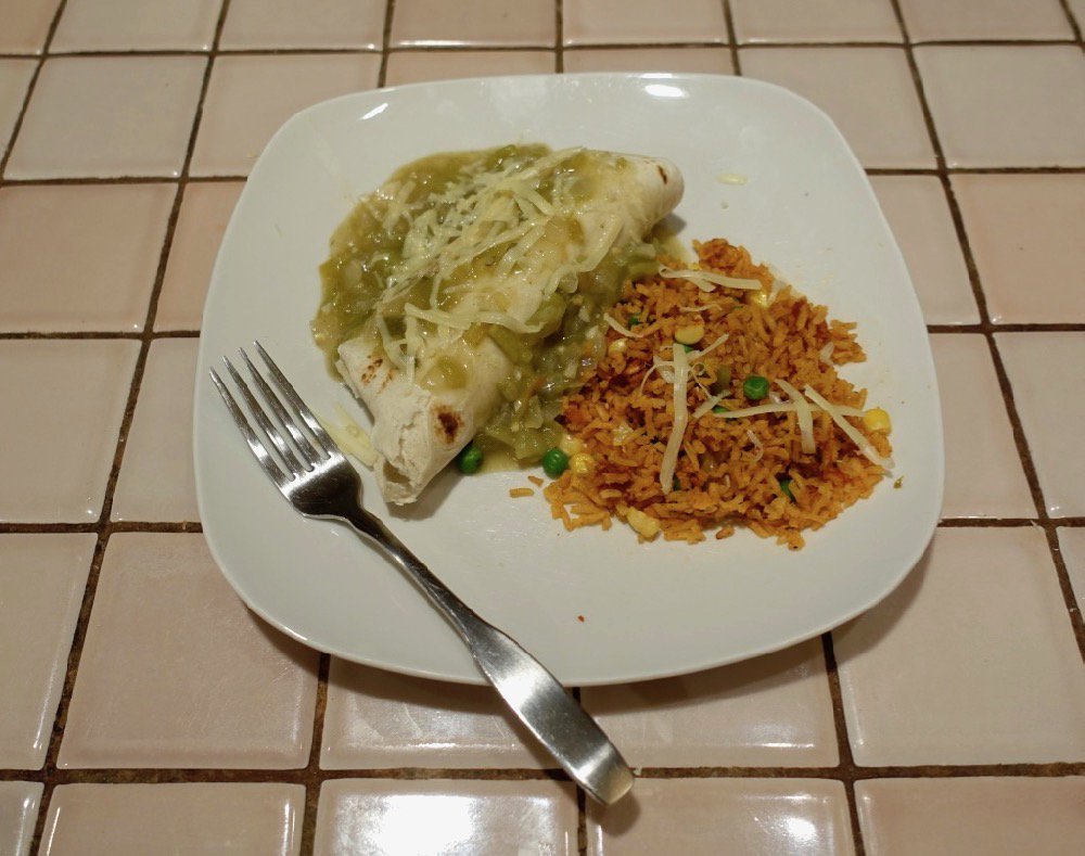 The last bean burrito smothered in green chile, with a side of rice, of 2017. I miss it already. The burrito, not the year.