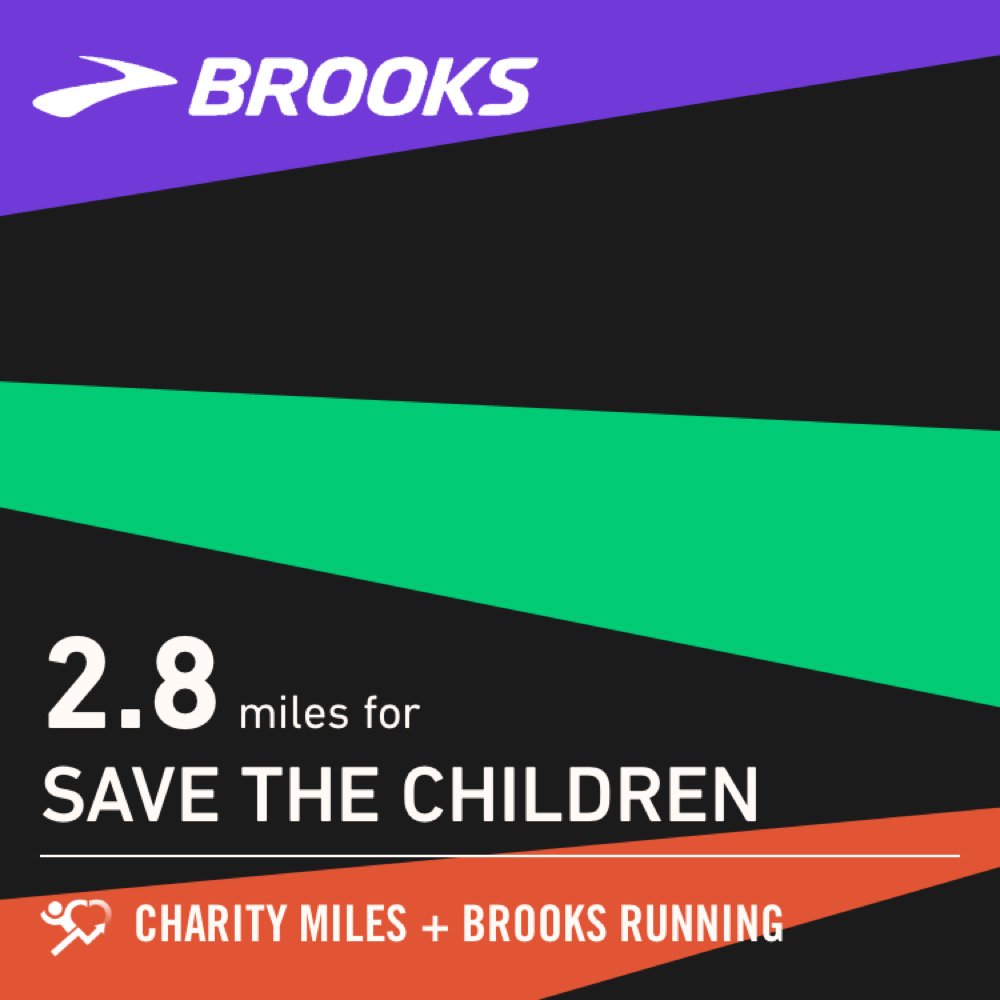 NinaCong's tweet photo. 2.8 @CharityMiles for @savethechildren. Thanks to @BrooksRunning for sponsoring me! #Levitate #RWRunStreak https://t.co/Rt86shQqU4