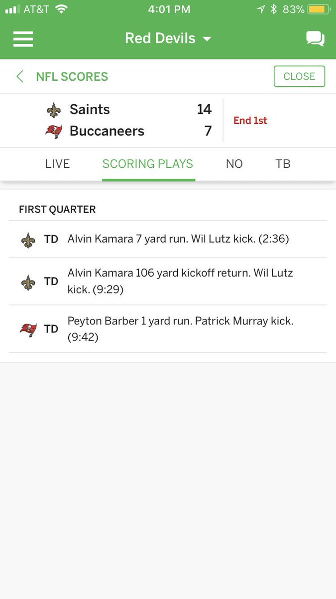 tlcpullin's tweet photo. Hey @ESPNFantasy you gonna fix the stats so that Alvin Kamara gets both of his touchdowns. https://t.co/zxPb5tBQM2