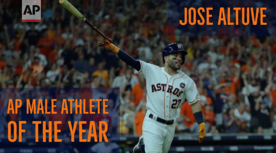 AP_Sports's tweet photo. Houston Astros star Jose Altuve is the AP Male Athlete of the Year @kristieAP #YE17 https://t.co/n3QjqTp1Ng https://t.co/yryhBJR1TD