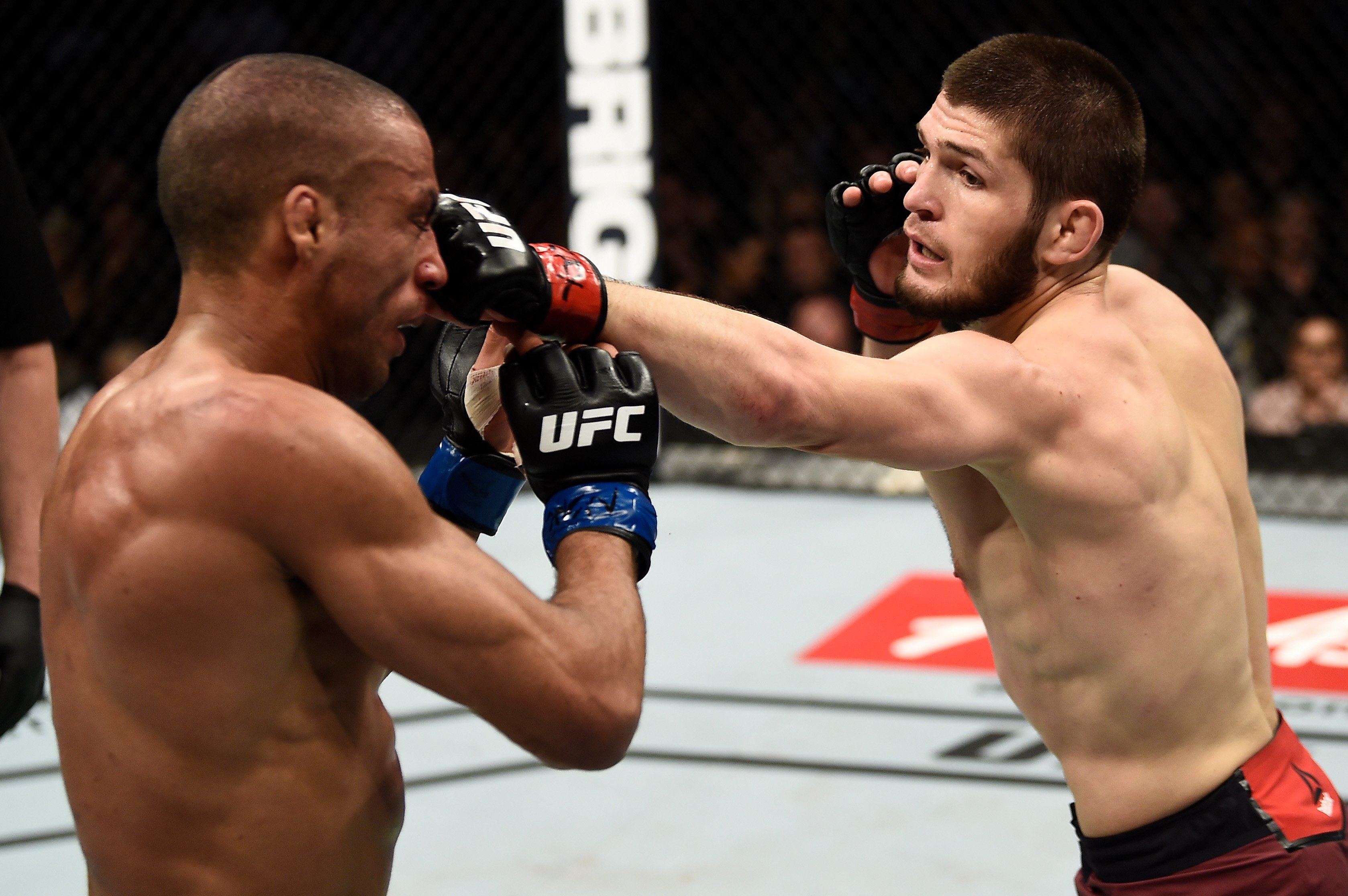 Khabib Nurmagomedov fires a jab at Edson Barboza (UFC/Getty Images)