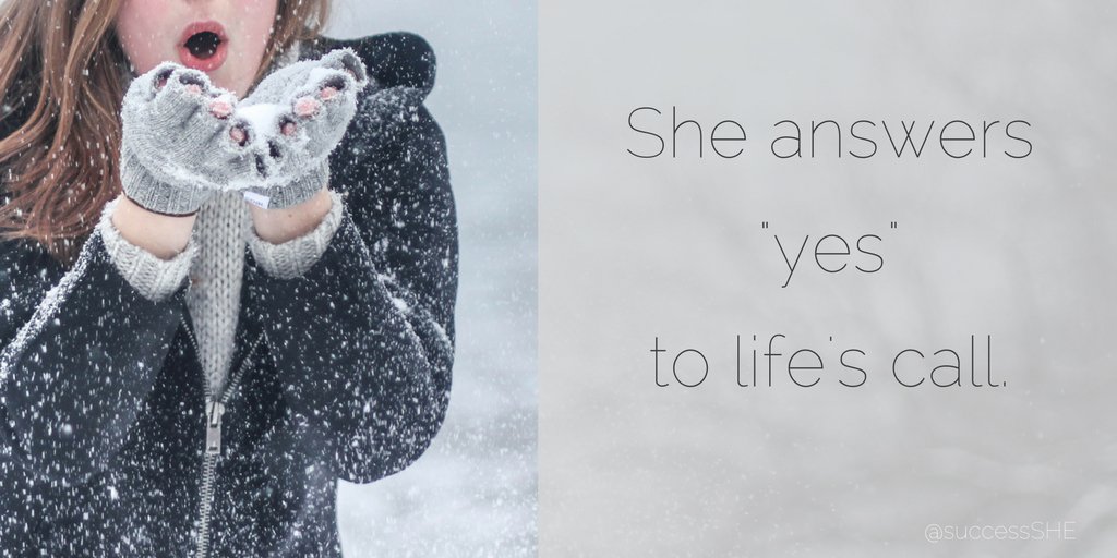 SuccessSHE's tweet photo. She answers "yes" to life's call.  Three brave questions to ask yourself in the New Year.  https://t.co/2lGB4t6vEw  #successshe https://t.co/0BU3eBIIy1