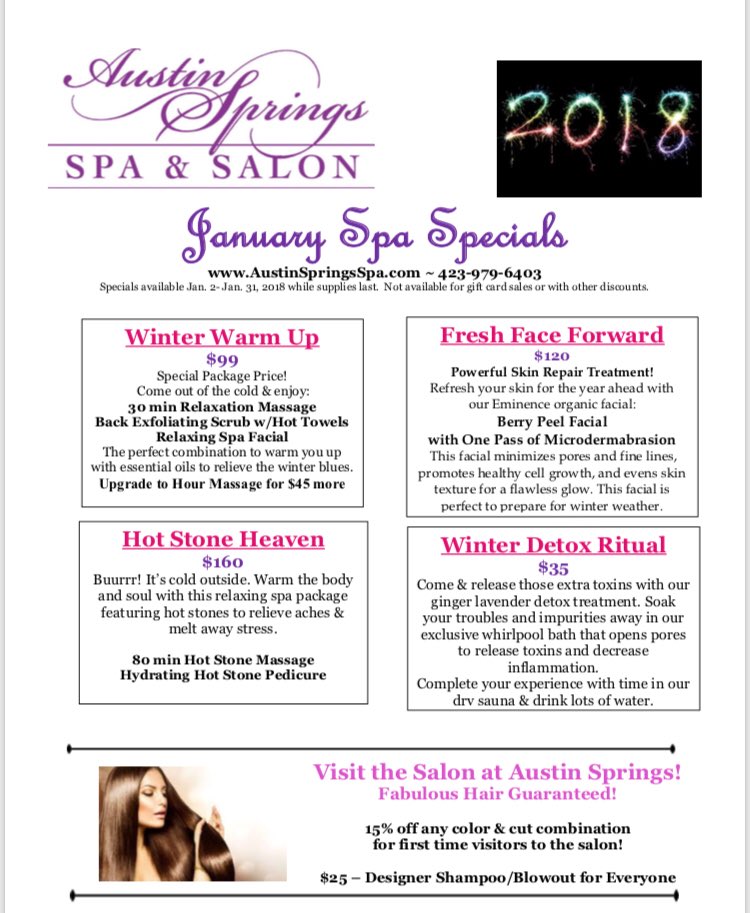 AustinSprings's tweet photo. January Specials! Come Warm up with us in January! https://t.co/qSIOvjsJdZ