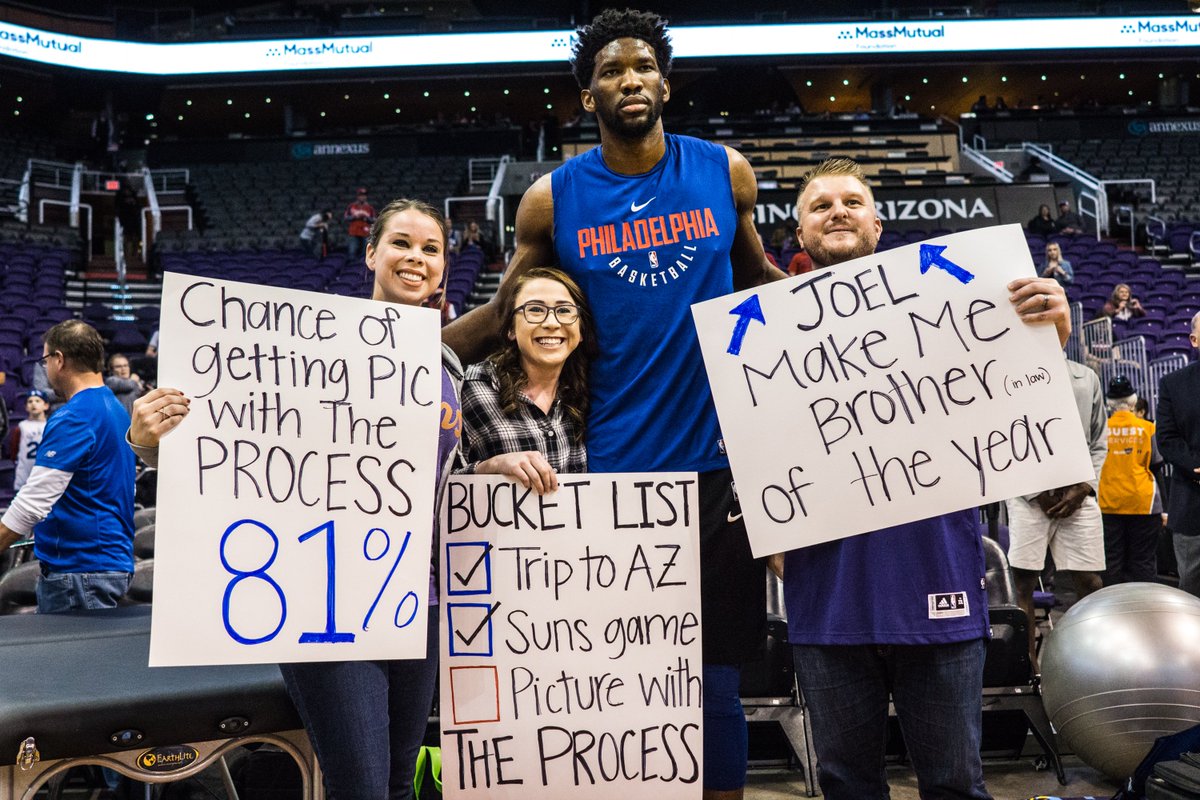 sixers's tweet photo. ✅ Trip to AZ
✅ Suns game
✅ Picture with 'The Process'
✅ #NBAVote @JoelEmbiid https://t.co/RwFRktk2by