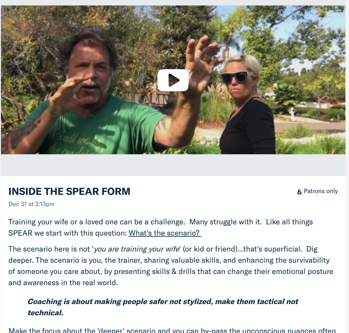 CrossFitDefense's tweet photo. "Self-defense coaching is about making people safer not stylized, make them tactical not technical." - Coach B.  I'm making this link public so those of you wondering about my Patreon page: https://t.co/VXJxhTWdyV take a look. (Don't click the photo, click the link above.) https://t.co/75kGvoCryX