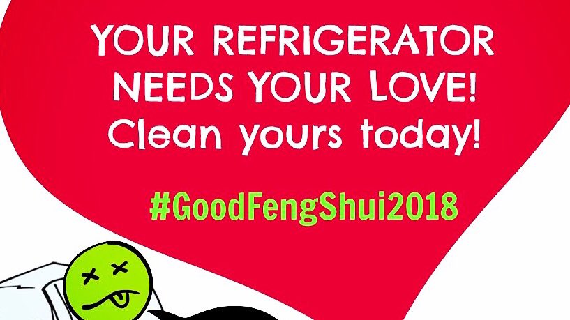 AliceInoue's tweet photo. The refrigerator is symbolic of the female. We ask the refrigerator to hug and hold our food. Hugging and holding on to stale or old food (or friends) is not healthy. Clear your refrigerator of everything you would not eat today! #fengshui #2018 #happinessu #aliceinoue https://t.co/aN4bhzMWhw
