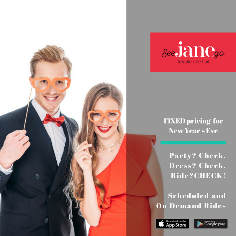 SeeJaneGoInc's tweet photo. Spread the word. Fixed #NewYearsEve pricing &amp; new users who sign up w/VIP Code NYEJANE receive a $5 gift card toward a future ride. #HailYES! https://t.co/3vJnW7sXPZ https://t.co/3M0yUH1D5D