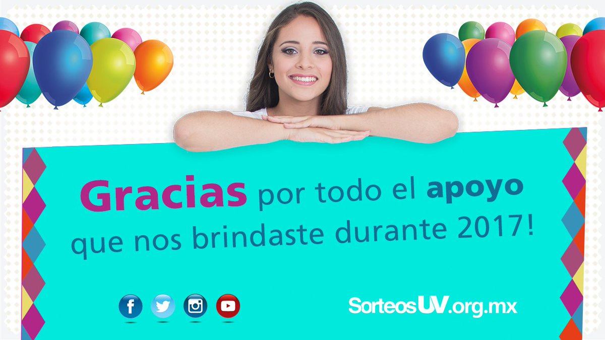 SorteosUV's tweet image. En Sorteos UV cerramos el año agradeciéndote todo el apoyo que nos brindaste durante nuestra edición 2017. ¡Gracias!