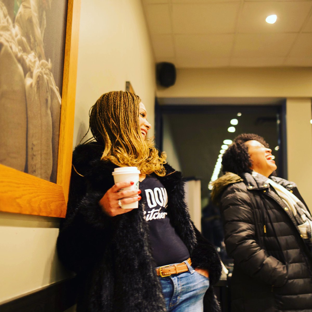 MHarrisPerry's tweet photo. Then the brilliant @annthuynguyen caught me cutting up with @DaniParker81 in a NYC Starbucks just after we saved her unborn baby from too tight pantyhose &amp; just before we went to see @Baratunde and @Questlove That entire night was freaking epic.  #mhp2017 https://t.co/3ezSuVC1Np