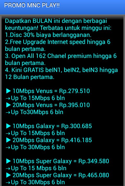 Kabar Gembira dari MNC PLAY!! PROMO TERBATAS!! Hubungi sebelum kehabisan!! Telp/Wa 0896-3566-3650