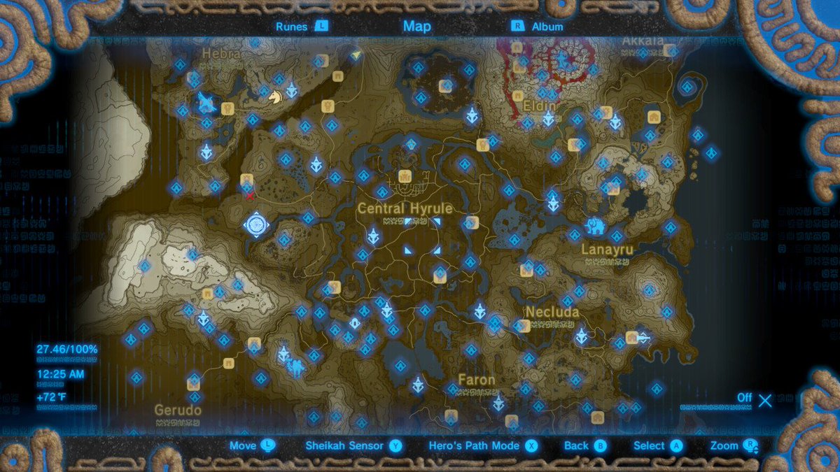 BOTW Map With All 120 Shrines