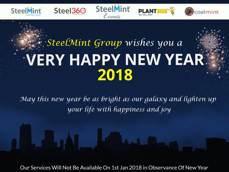 Plant_bee's tweet photo. SteelMint Group wishes you a Very Happy New Year.
Our services will not be available on 1st Jan'18 in observance of New Year https://t.co/1HNiqHeiBC