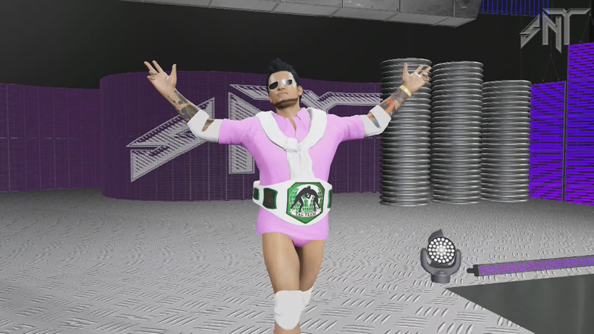 SNTwrestling's tweet photo. @DoubleVWrestle @WWEgames Rex hasn't been made in 2K18 in yet, but @SNT_Dukester has. Interesting seeing the progression. (He likes to hold out his arms.) https://t.co/LaJ3jDCmG6