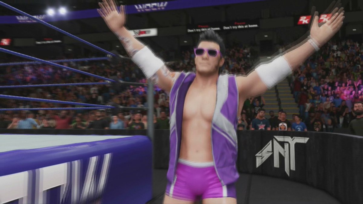 SNTwrestling's tweet photo. @DoubleVWrestle @WWEgames Rex hasn't been made in 2K18 in yet, but @SNT_Dukester has. Interesting seeing the progression. (He likes to hold out his arms.) https://t.co/LaJ3jDCmG6
