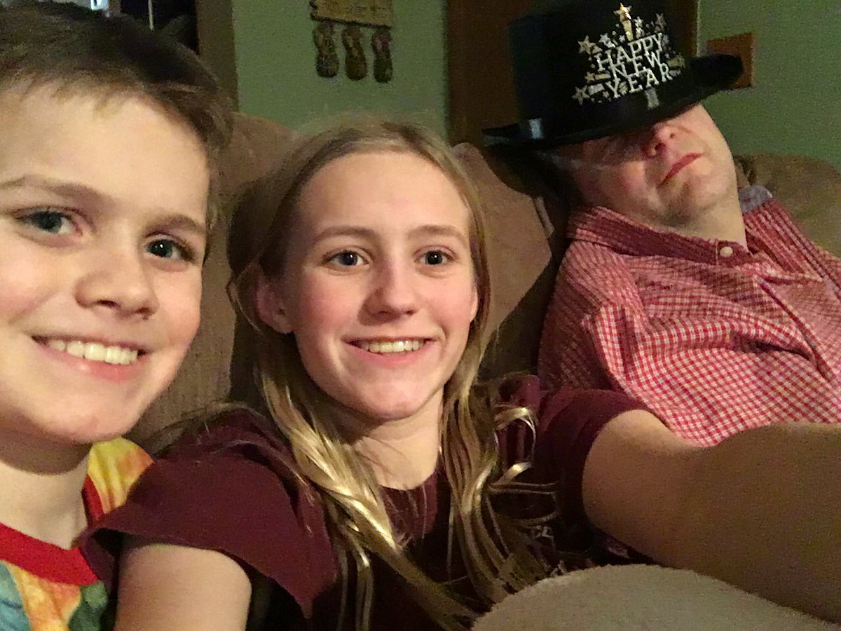 Webmcp's tweet photo. Dads asleep, but we are up! @WFRVNews #firsteve2018 https://t.co/TF02a1Mpjz