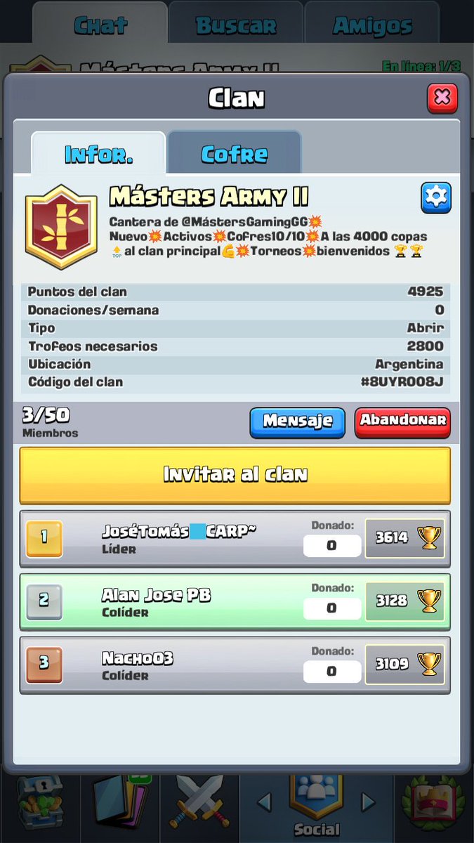 MastersGamingGG's tweet photo. Debido a la famosa regla del 49🔃, decidimos crear una cantera💣.
Requisitos:
💥Mas de 3000 copas
💥Discord

Sera la puerta principal hacia el clan principal.
#GoMásters https://t.co/cYcqzqckqO