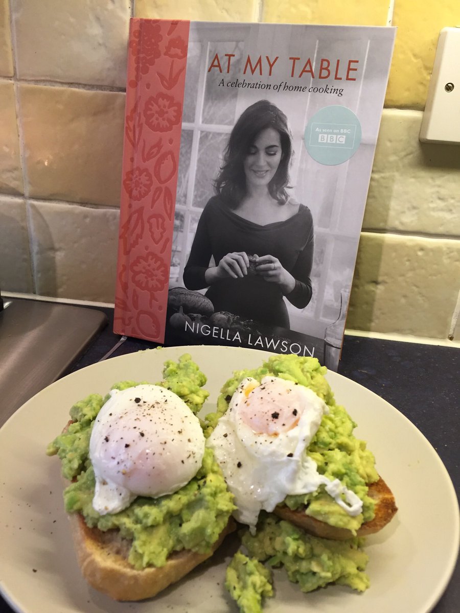 Not normally one to tweet pics of food but for the first time ever I managed to poach eggs without too many ghosts  👻 all thanks to <a href="/Nigella_Lawson/">Nigella Lawson</a>.  Served on smashed avacado and toasted sourdough, delicious. Happy New Year breakfast 😎👍